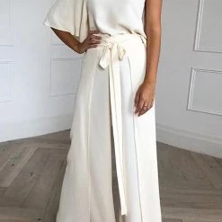 Levency Bat One Shoulder Blouse Wide Leg Pants Set New In