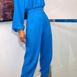 Levency New In One Shoulder Long Sleeve Blouse Pants Set