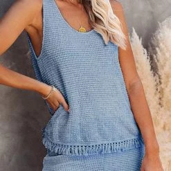 Levency Knit Tassels U Neck Blouse Shorts Set New In