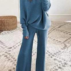 Levency Solid Knit Dew Shouler Pants Sets