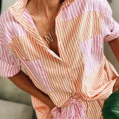Levency New In Patchwork Stripe Shirt Shorts Set