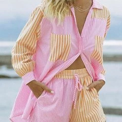 Levency New In Patchwork Stripe Shirt Shorts Set