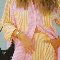 Levency New In Patchwork Stripe Shirt Shorts Set