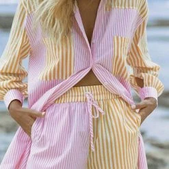 Levency New In Patchwork Stripe Shirt Shorts Set