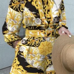 Levency Floral Print Button Long Sleeve Blouse Shorts Set