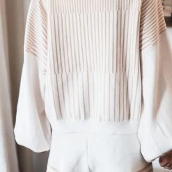 Levency New In Gradient Stripe Puff Sleeve Sweater Shorts Set