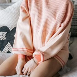 Levency New In Gradient Stripe Puff Sleeve Sweater Shorts Set