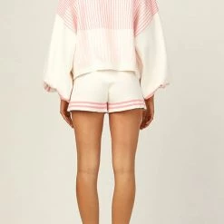 Levency New In Gradient Stripe Puff Sleeve Sweater Shorts Set