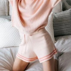 Levency New In Gradient Stripe Puff Sleeve Sweater Shorts Set
