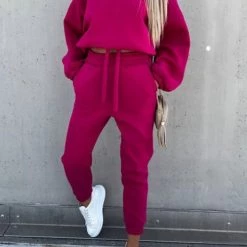 Levency New In Solid Loose Hoodie Jogger Sets