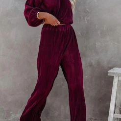 Levency New In Pleated Crop Blouse Wide Leg Pants Set