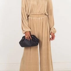 Levency New In Pleated Crop Blouse Wide Leg Pants Set