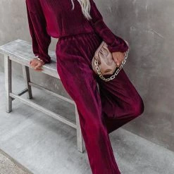 Levency New In Pleated Crop Blouse Wide Leg Pants Set