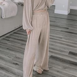 Levency New In Pleated Crop Blouse Wide Leg Pants Set