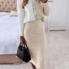 Levency New In Color Block Sweater Bodycon Skirt Set