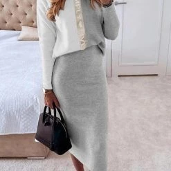 Levency New In Color Block Sweater Bodycon Skirt Set