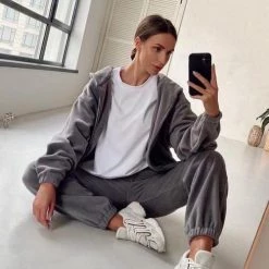 Levency Zip Up Hooded Jacket Sweatpants Sports Set