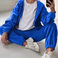 Levency Zip Up Hooded Jacket Sweatpants Sports Set