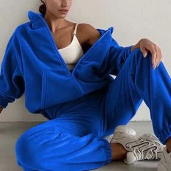 Levency Zip Up Hooded Jacket Sweatpants Sports Set