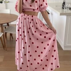 Levency New In Polka Dot Puff Sleeve Maxi Skirts Set