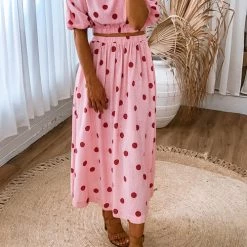 Levency New In Polka Dot Puff Sleeve Maxi Skirts Set