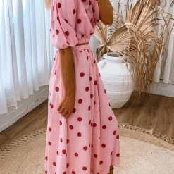 Levency New In Polka Dot Puff Sleeve Maxi Skirts Set