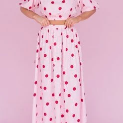 Levency New In Polka Dot Puff Sleeve Maxi Skirts Set