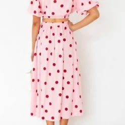 Levency New In Polka Dot Puff Sleeve Maxi Skirts Set