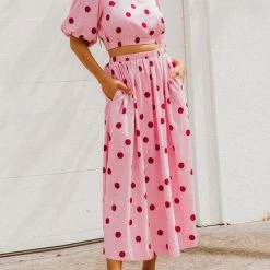 Levency New In Polka Dot Puff Sleeve Maxi Skirts Set