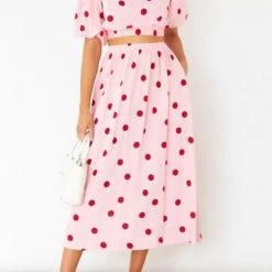 Levency New In Polka Dot Puff Sleeve Maxi Skirts Set