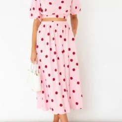 Levency New In Polka Dot Puff Sleeve Maxi Skirts Set