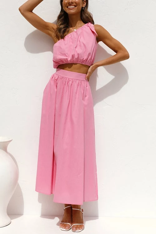 Levency New In One Shoulder Crop Maxi Skirts Set 21 Levency New In One Shoulder Crop Maxi Skirts Set