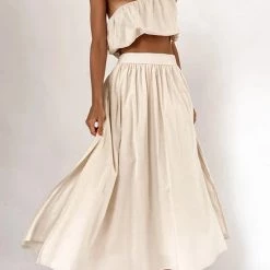 Levency New In One Shoulder Crop Maxi Skirts Set