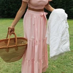 Levency Crop Layer Knot Maxi Skirts Set