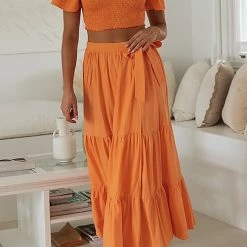 Levency Crop Layer Knot Maxi Skirts Set