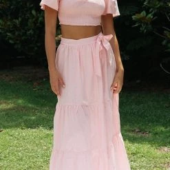 Levency Crop Layer Knot Maxi Skirts Set