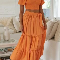 Levency Crop Layer Knot Maxi Skirts Set