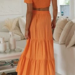 Levency Crop Layer Knot Maxi Skirts Set