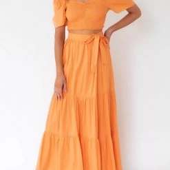 Levency Crop Layer Knot Maxi Skirts Set