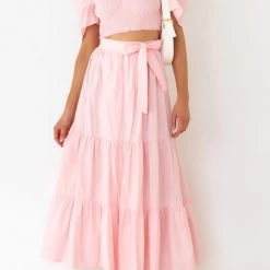 Levency Crop Layer Knot Maxi Skirts Set