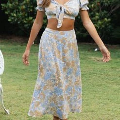 Levency New In Floral Knot Crop Maxi Skirts Set