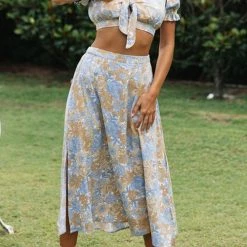 Levency New In Floral Knot Crop Maxi Skirts Set