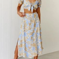 Levency New In Floral Knot Crop Maxi Skirts Set
