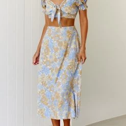 Levency New In Floral Knot Crop Maxi Skirts Set
