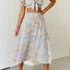 Levency New In Floral Knot Crop Maxi Skirts Set