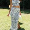 Levency New In Floral Tiered Ruffles Crop Maxi Bodycon Skirts Set