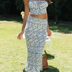 Levency New In Floral Tiered Ruffles Crop Maxi Bodycon Skirts Set