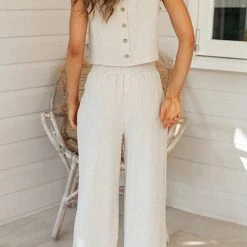 Levency Button Back Tank Pants Set New In