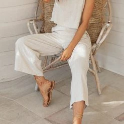 Levency Button Back Tank Pants Set New In