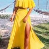 Levency Off Shoulder Crop Slit Maxi Skirts Set